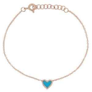 Jennifer Miller 14kt Rose Gold Diamond Turquoise Heart Charm Bracelet